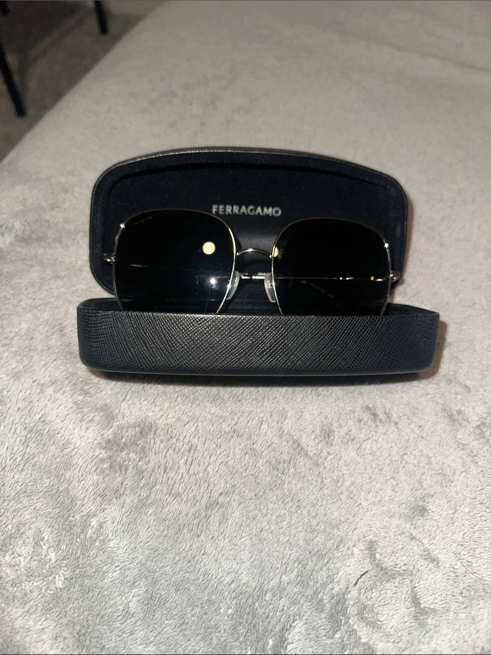 Salvatore Ferragamo Silver Frame Black Gradient Lens Sunglasses